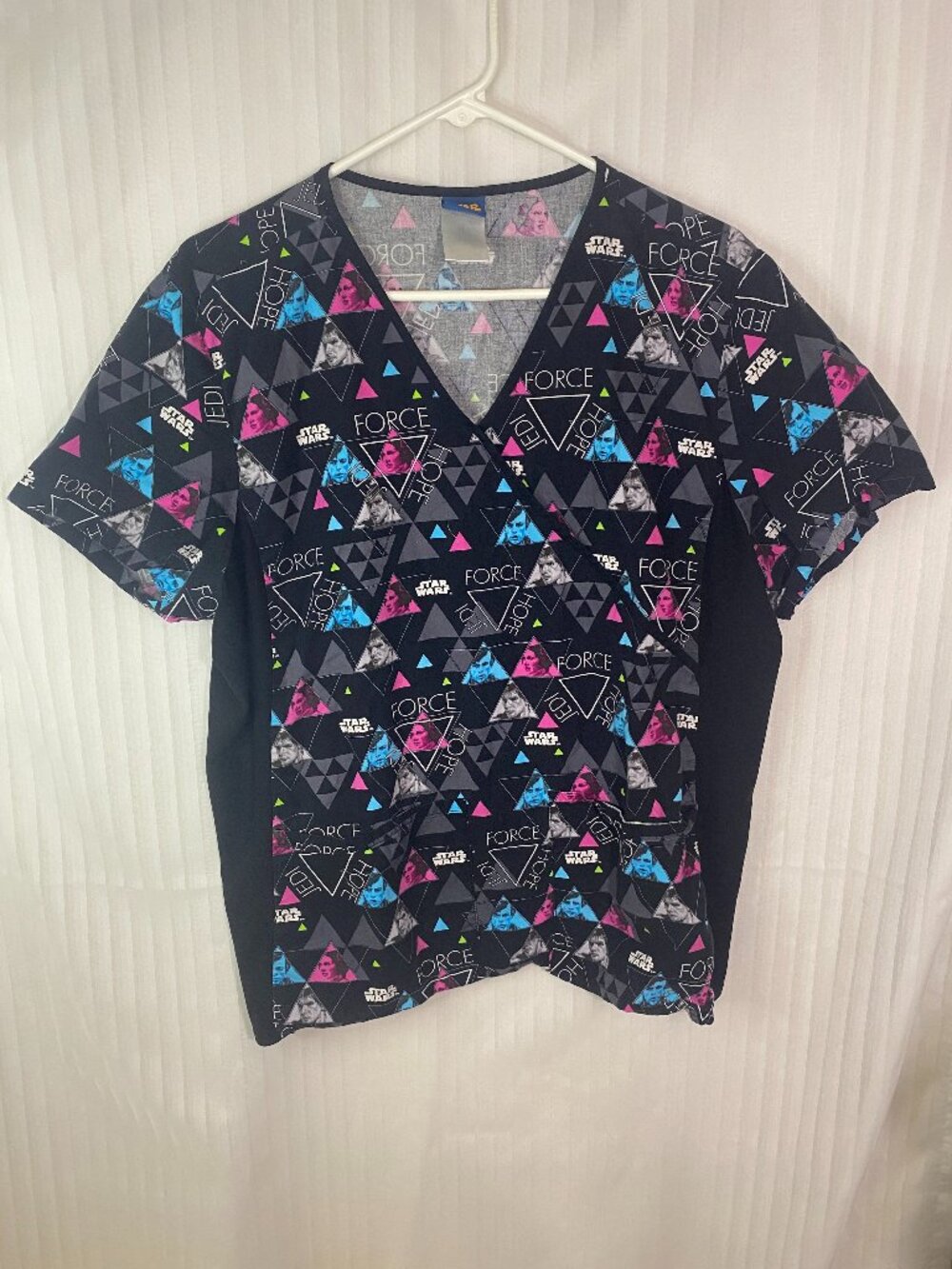 Star Wars Force Hope Jedi Women’s XL Scrub Top Black Neon Geometric V-Neck